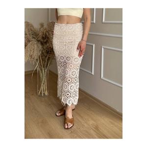 Gonna in pizzo Mini Midi Beige con fodera - Product Image 3