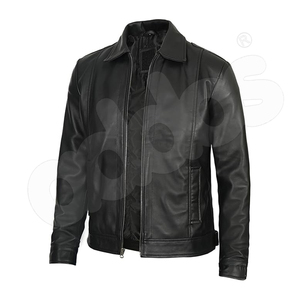 แจ็กเก็ตหนังแกะสีดำสำหรับผู้ชายแจ็กเก็ตหนังแกะออกแบบได้ตามต้องการดีไซน์ใหม่ - Product Image 3