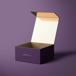 Lionwrapack-Caja magnética de cartón plegable con logotipo personalizado, Cajas de Regalo de papel plegable plano púrpura - Product Image 1