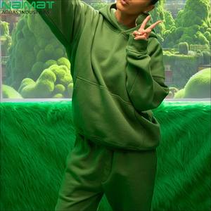 Unisex de talla grande verde 100% algodón transpirable de secado rápido ecológico conjunto de chándal de invierno entrenamiento de gimnasia Jogging Fitness alto - Product Image 3