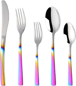 Ensemble de couverts en acier inoxydable revêtus de PVD arc-en-ciel résistant à la rouille pour la vaisselle polonaise à miroir de salle à manger - Product Image 4
