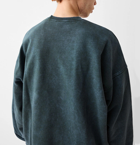 Men's Oversized <b>Crew</b> <b>Neck</b> <b>Sweatshirt</b> Solid Color Washed 100% Cotton Fleece Eco-Friendly Casual Pullover Winter Fit - Product Image 2