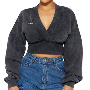 Prix de gros Nouveau design Sweat-shirt court élégant pour les femmes 2025/Logo personnalisé Femmes Manches longues Dernier sweat-shirt polaire - Product Image 1