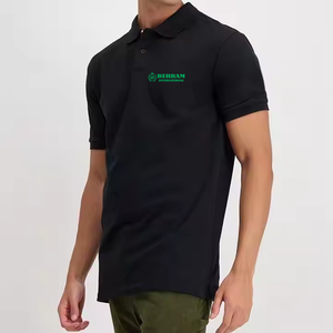 Behram International <b>Men's</b> <b>Black</b> Short Sleeve Polo Shirt Regular Fit Cotton Pique Breathable Casual Wear Front Logo Print - Product Image 5