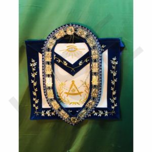 Conjunto de Regalia Masónica Bordada a Mano para Maestro Masón: Mandil de Logia Azul y Collar de Cadena - Product Image 1