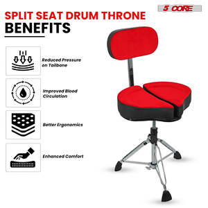 5 Core Drum Throne 5 Padded Split Spine Support 4 Legged 441Lb Capacity <b>Stool</b> w Backrest - Product Image 3