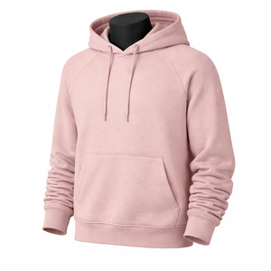 เสื้อฮู้ดสีชมพูสำหรับผู้ชาย ผ้าฝ้ายฟลีซ 100% ระบายอากาศได้ดี เหมาะสำหรับฤดูหนาว แขนเสื้อปกติ สีพื้น ผ้าถัก - Product Image 2
