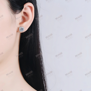 Pendientes de Botón con Halo de Corte Redondo Brillante en Plata de Ley con Piedras de Circonita Cúbica Deslumbrantes, Joyería Elegante para el Día a Día, Regalo para Mujer - Product Image 2