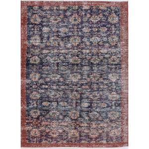 Vintage Hand Knotted Wool Rug Deep Navy/Orange Mandarin Floral Pattern Soft 4x6'6 ft for Home Living Room Hallway Entryway - Product Image 1