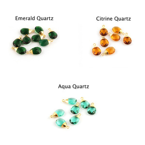 Joyería encontrar pequeña pera Aqua cuarzo piedra preciosa DIY conector 18K chapado en oro sola fianza fabricación de joyas encanto fabricación de conectores - Product Image 6