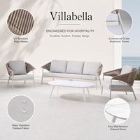 Ensemble de canapés d'extérieur modernes empilables en corde tressée, mobilier de patio avec structure en aluminium pour hôtels et terrasses de villégiature