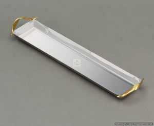 Plateau décoratif de table en métal de forme ronde en marbre avec double crochet latéral et plateau à poignée pour collations et plateaux de service à thé - Product Image 2