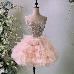 OEM conception personnalisée robe de soirée de bal à la main mode Satin Mini robe de luxe perles mignon imprimé brodé disponible personnalisé nouveau - Product Image 2