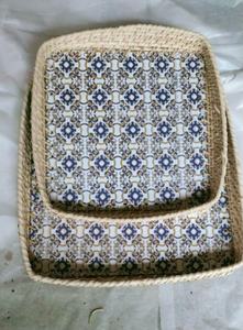 Bandejas decorativas antiguas para mesa de comedor del hogar 100% bandeja impresa de yute Natural ecológica bandeja de madera Venta al por mayor caliente bandeja de servicio - Product Image 5