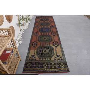 พรมขนแกะสีน้ำตาลอมฟ้าสไตล์คลาสสิกวินเทจขนาด3.1x10.9ฟุตทรงสี่เหลี่ยมผืนผ้าเย็บปะติดปะต่อกันดีไซน์ใหม่สำหรับห้องนั่งเล่นห้องโถง - Product Image 1