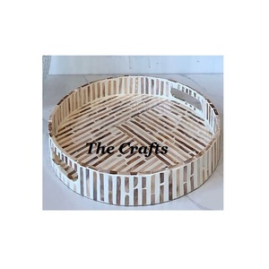 Bandeja de servicio de color negro de hierro de diseño atractivo con asas de metal dorado Bandeja decorativa para el hogar y artículos de hotel en la India - Product Image 2