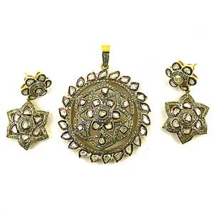 Ensemble de pendentif et de boucles d'oreilles en or 24 carats plaqué diamant floral, bijoux en cuivre fin pour femmes, cadeau de mariage - Product Image 3