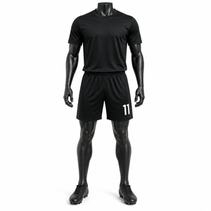 Uniforme de Fútbol Negro Personalizado, Conjunto de Camiseta y Pantalones Cortos de Poliéster, Secado Rápido, Transpirable, Ropa Deportiva para Entrenamiento de Equipo para Hombre - Product Image 1