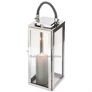 Conception martelée Top métal et verre bougie lanterne cuivre brillant fini pour décor intérieur et extérieur lanterne suspendue - Product Image 5
