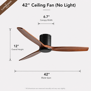 Ventilador de Techo de 42 Pulgadas con 3 Aspas, Sin Luz, con Aspas de Madera Sólida, Motor DC Silencioso para Dormitorio o Sala de Estar - Product Image 6