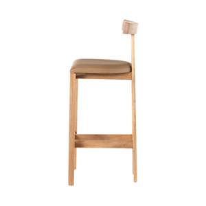 Tabouret de bar minimaliste en teck massif durable avec siège rembourré pour bar et comptoir modernes à domicile - Product Image 4