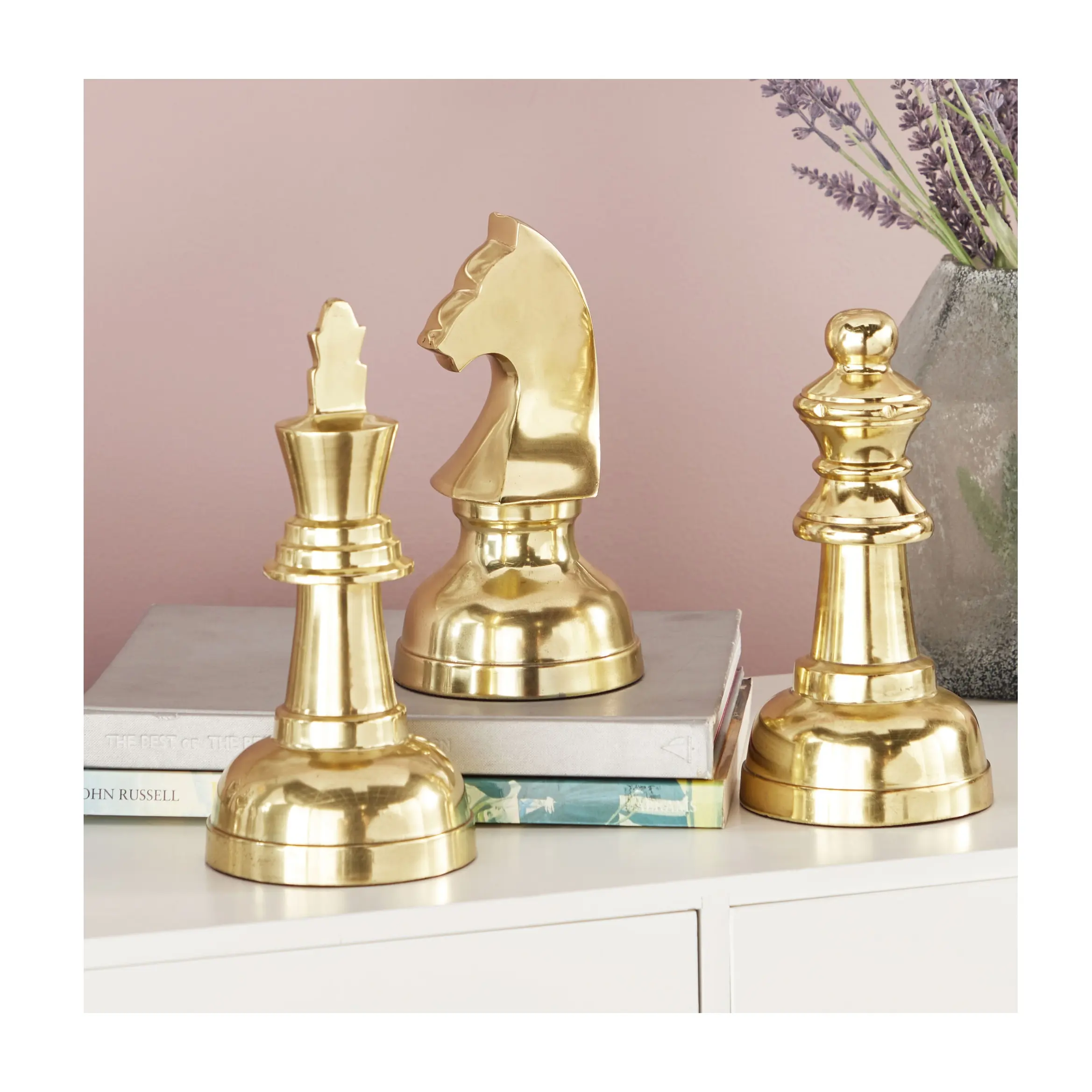 אלומיניום עתיק זהב שחמט נגן סט לסלון 2022 חדש עיצוב מתכת אלומיניום זהב שחמט נגן סט עבור שולחן למעלה