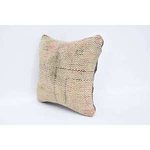 Subtle Striped Wool Kantha Patchwork <b>Pillow</b> 12x12 Inch Beige Luxury Living Decorative Cushion Woven Technique Vintage Fluffy - Product Image 4