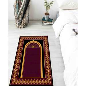 Tapis de prière islamique rouge : Cadeau spirituel lavable en machine, tapis imprimé, tapis fin non tissé - Product Image 4