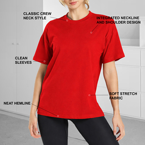 T-shirt décontracté d'été pour femme, uni, coupe ample, col rond, 60 % coton, 40 % polyester, écologique, doux, respirant, séchage rapide - Product Image 3