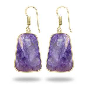 Pendientes de Charoita 100% Natural, Joyería de Moda, Regalo para Mujer, Pendientes Chapados en Oro, Charoita Natural de Alta Calidad - Product Image 5