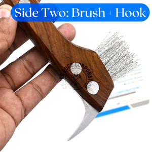 Cuchillo de pezuña equina de herrador mejor valorado con cepillo y recoger alambre de acero para eliminar barro, suciedad y arena cortador de pezuña mango de madera - Product Image 3