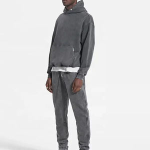 Ropa de calle personalizada, chándal lavado con ácido, sudaderas con cremallera, chándal lavado con ácido, parche desgastado, conjunto de pantalones de chándal acampanados y Sudadera con capucha - Product Image 3