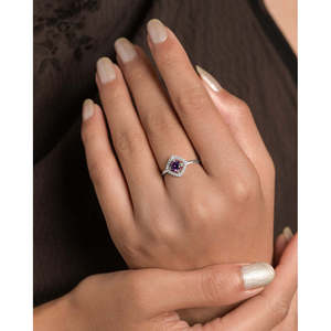 Anillos de Plata de Ley 925 de Primera Calidad para Mujer, Chapados en Rodio con Amatista en Engaste de Bisel - Product Image 4