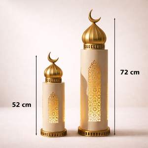 Juego de Faroles de Media Luna de Metal Blanco de Lujo con Brillo LED Cálido, Intrincado Tallado Islámico, Elegante Decoración para el Hogar de Ramadán y Opción de Regalo - Product Image 5