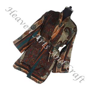 KS012 hermoso Vintage Sari Kimono bata corta Vintage verano estampado Floral bohemio de gran tamaño manga larga vacaciones Vintage - Product Image 3