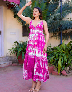 Robe longue maxi en coton tie-dye de luxe à bretelles spaghetti, élégante, pour femme, collection été 2024 - Product Image 4