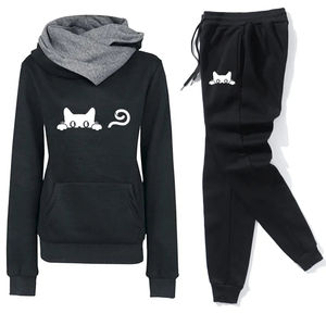 ชุดวอร์มลำลองชิ้นเดียวสำหรับผู้หญิงเสื้อมีฮู้ดแขนยาวและกางเกงขายาวสำหรับใส่วิ่งจ๊อกกิ้งกลางแจ้งเล่นกีฬาสวมใส่สบายทุกวัน - Product Image 4