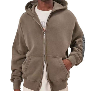 Alta calidad 350gsm Sudadera con cremallera en blanco Personalizado de gran tamaño Puff Impreso personalizado Zip Up Hoodie Hombres marrón teñido holgado doble cremallera - Product Image 1