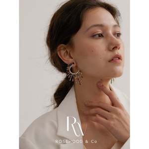 14K Gold Plated Celestial Statement Earring Rainbow Sunburst Chunky Stud Dainty Abstract Geometric Fashion <b>Ring</b> Gold Earring - Product Image 3