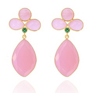 ใหม่มาถึงกุหลาบ Chalcedony พลอย925สเตอร์ลิงเงินลูกแพร์และรอบรูปร่างต่างหู - Product Image 1