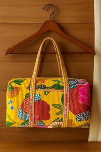 Sac de voyage en coton indien fait main, matelassé, floral jaune, luxueux, décontracté, grande capacité, durable, fermeture éclair haute - Product Image 4