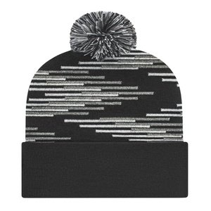 Sombrero de punto con pompón de rayas acrílicas 100% personalizado con logotipo bordado 3D Sombrero de viaje de impresión digital de negocios de playa - Product Image 4