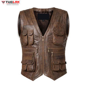 <b>Men's</b> Casual Biker Leather <b>Vest</b> <b>Winter</b> Warm Top Fabric Breathable Brown Leather Motorbike <b>Vest</b> Wholesale Low-Price <b>Vest</b> - Product Image 1