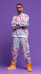 Ensemble sweat-shirt et pantalon de jogging à col montant, coupe ample, sublimation, pour homme, streetwear d'hiver, survêtement en polaire, pantalon en polaire ample pour homme - Product Image 6