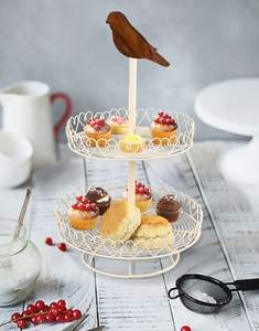 Alambre de Metal personalizado 2 niveles soporte para pasteles Cupcakes pasteles Plato decorativo Metal blanco recubierto de polvo soporte para pastel de cumpleaños - Product Image 5