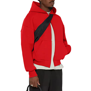 Fabricante de Sudaderas con Estampado Puff en Color Rojo Personalizado, Sudaderas con Cremallera de Algodón French Terry, Sudaderas Cortas con Cremallera para Hombre, Proceso Impex - Product Image 5