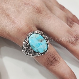 Grossiste Bague pour homme Bague en argent sterling 925 avec pierre précieuse turquoise naturelle Bague de naissance de décembre Toutes tailles Bijoux de fête arabes - Product Image 4