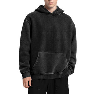 Sweat à capuche personnalisé pour homme en polyester lourd, effet délavé vintage, taille plus, vêtements d'hiver, coupe régulière, séchage rapide, respirant - Product Image 2