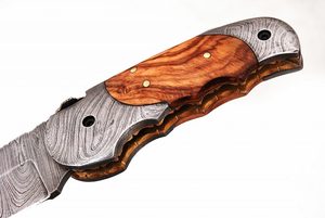 มีดพกเหล็กดามัสกัสทำด้วยมือพร้อมด้ามจับแบบพับได้ทำจากไม้/ทองเหลือง/ดามัสกัส - Product Image 3