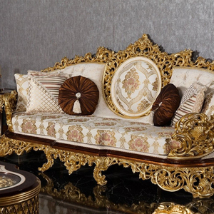 Châu Âu Cổ Gỗ Khắc Đồ Nội Thất Phòng Khách Hoàng Gia Cắt <span class=keywords><strong>Sofa</strong></span> Vải 3 Chỗ Ngồi <span class=keywords><strong>Sofa</strong></span> Cổ Điển Thiết Lập Sang Trọng - Product Image 2